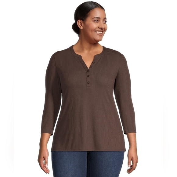Denver Hayes 3/4 Sleeve Henley Shirt. Brown Size Large. - Picture 1 of 9
